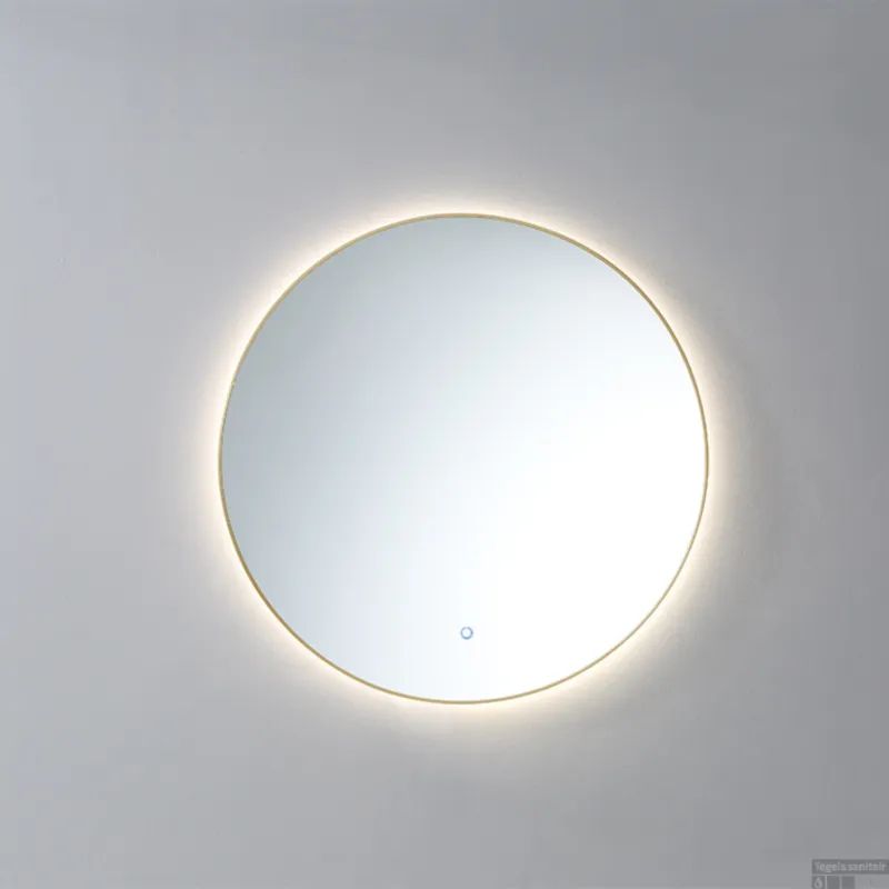 Voordeelprijs Badkamerspiegel Sanilux Rond LED 3 Kleuren Instelbaar Dimbaar Incl. Spiegelverwarming 80x2.5 cm Messing Geborsteld Goud