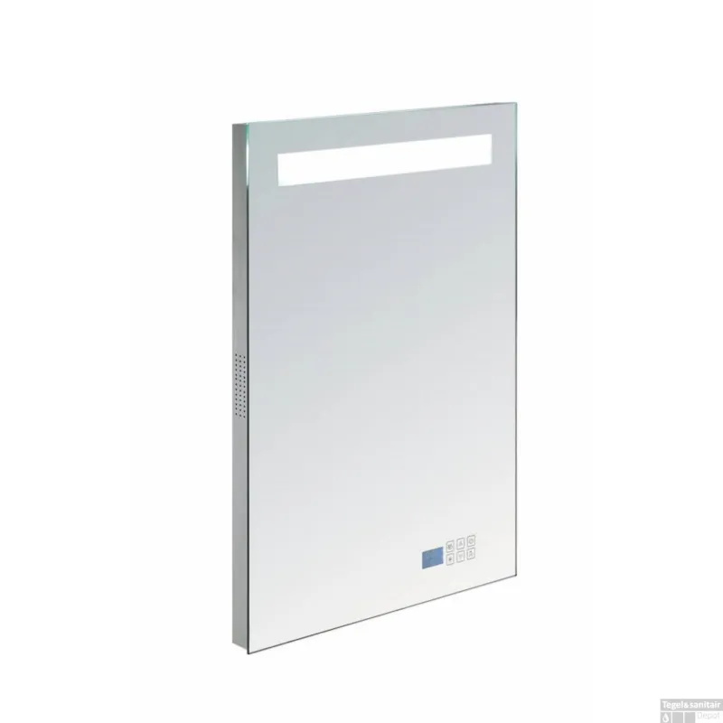 Badkamerspiegel met Radio Sanilux 58x80x4,5 cm TL-Verlichting Spiegelverwarming Flitsaanbieding