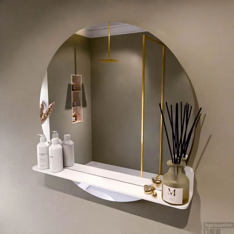 MONDIAZ SPOT spiegel rond 80cm met Spiegelplanchet kleur Talc. Betaalbaar