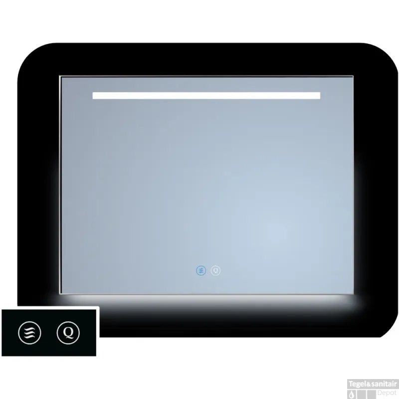 Koop Vandaag Spiegel Sanicare TuTTi 120 cm met LED 1 Horizontale Strook en Ambi Onder en Spiegelverwarming met Lijst Mat Zwart