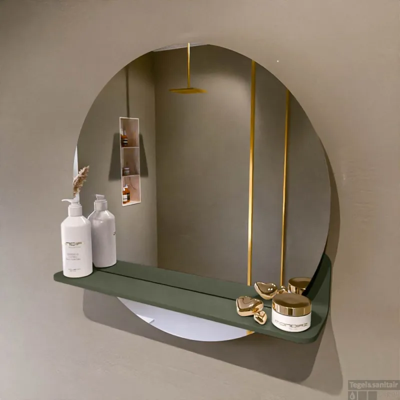 Gereduceerde Prijs MONDIAZ SPOT spiegel rond 60cm met Spiegelplanchet kleur Army.