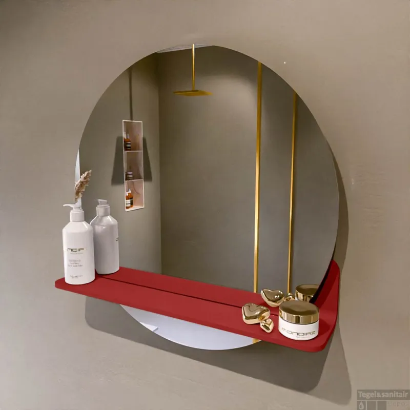 MONDIAZ SPOT spiegel rond 60cm met Spiegelplanchet kleur Fire. Gecertificeerd
