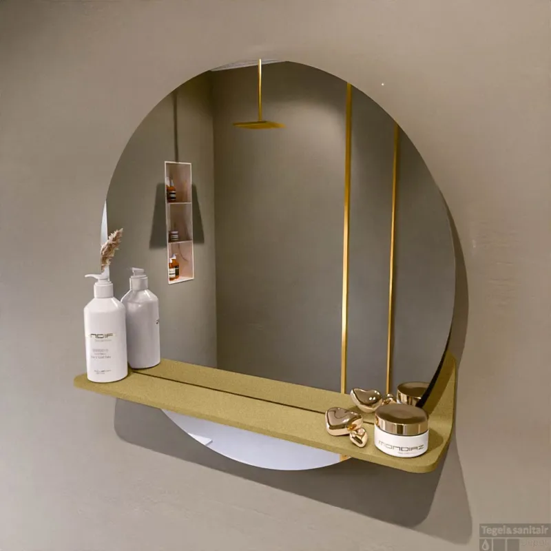 MONDIAZ SPOT spiegel rond 60cm met Spiegelplanchet kleur Oro. Uitverkoop
