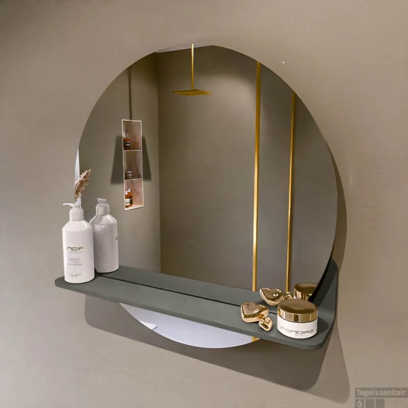 Snelle Levering MONDIAZ SPOT spiegel rond 60cm met Spiegelplanchet kleur Smoke.