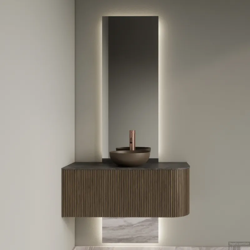Koopje Spiegel Gliss Design Celeste Tweedelig Met LED Verlichting en Verwarming 50x140 + 40x20 cm