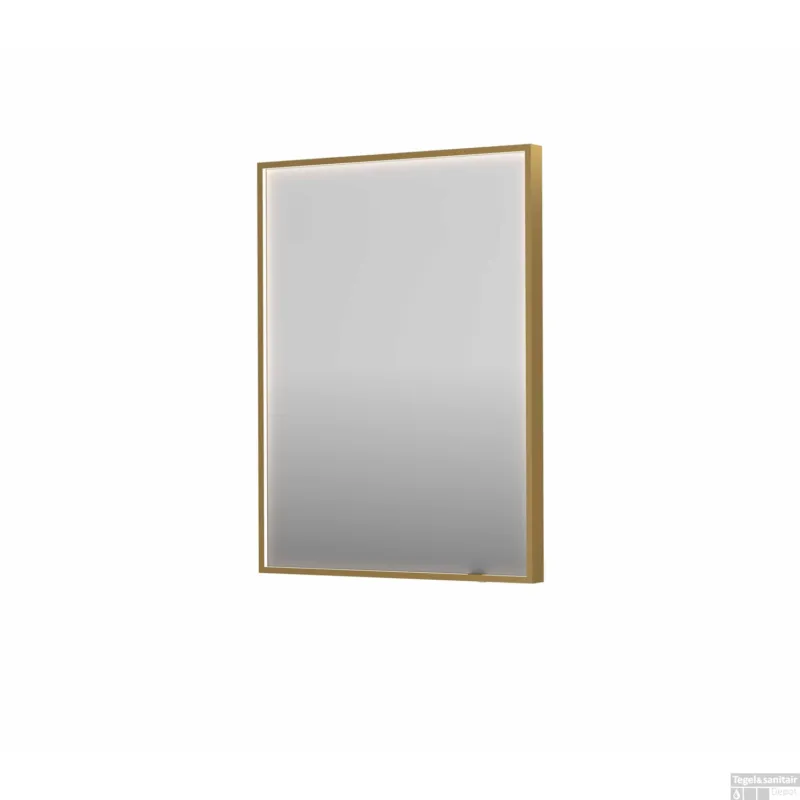 Weekendaanbieding Spiegel INK SP19 60x4x80 cm incl. direct LED-Verlichting Rondom en Spiegelverwarming Geborsteld Mat Goud