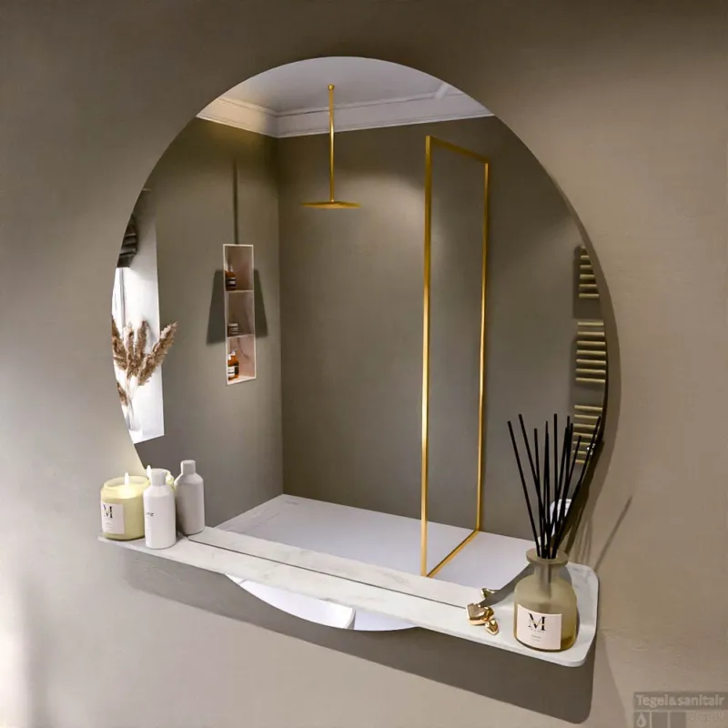 Premium MONDIAZ SPOT spiegel rond 110cm met Spiegelplanchet kleur Opalo.