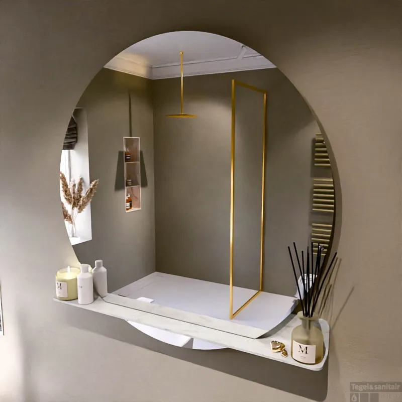 MONDIAZ SPOT spiegel rond 120cm met Spiegelplanchet kleur Opalo. Veilige Betaling