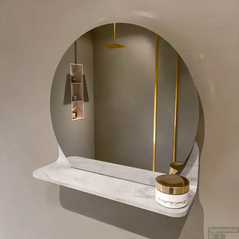 MONDIAZ SPOT spiegel rond 40cm met Spiegelplanchet kleur Ostra. Flitsaanbieding