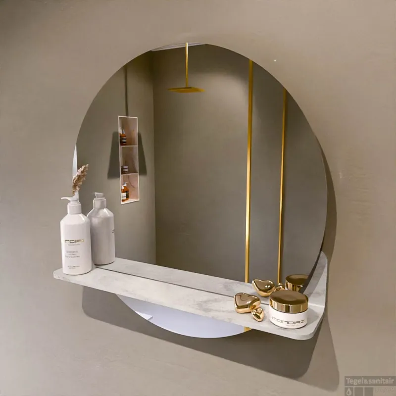 MONDIAZ SPOT spiegel rond 60cm met Spiegelplanchet kleur Ostra. Weekendaanbieding