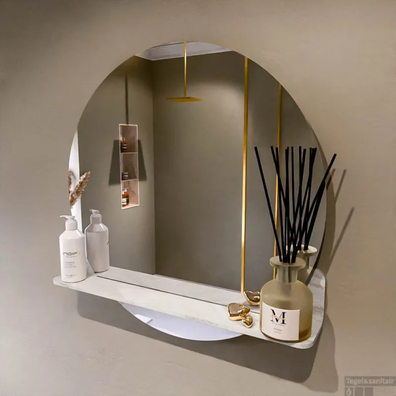 MONDIAZ SPOT spiegel rond 70cm met Spiegelplanchet kleur Ostra. Merkproduct