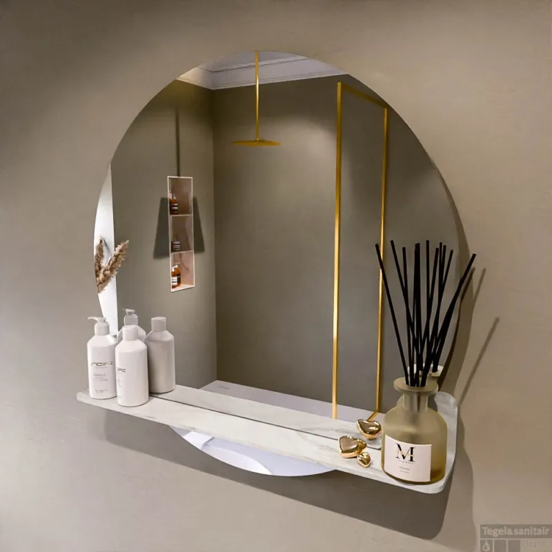 Gereduceerde Prijs MONDIAZ SPOT spiegel rond 80cm met Spiegelplanchet kleur Ostra.