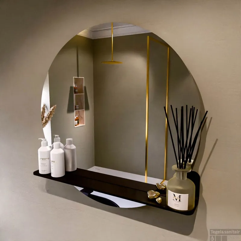 MONDIAZ SPOT spiegel rond 80cm met Spiegelplanchet kleur Urban. Goedkoop