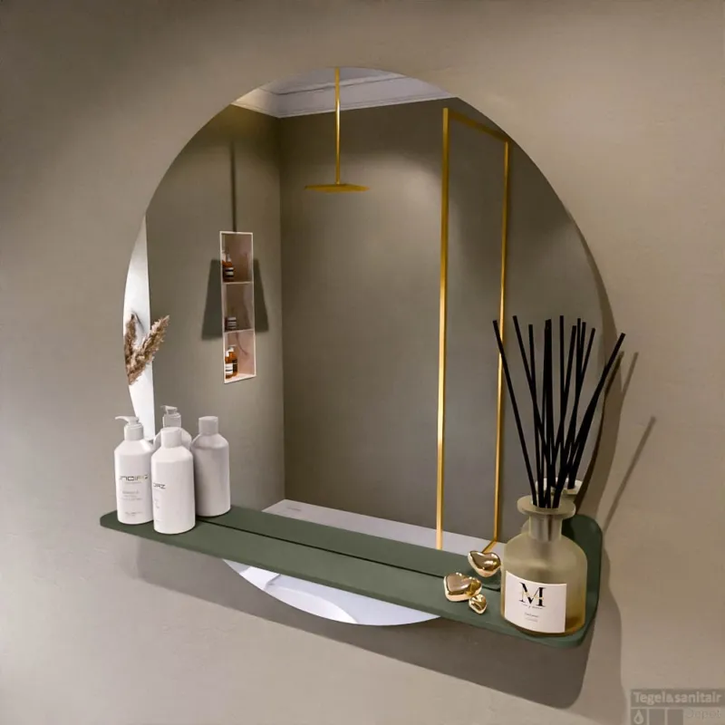 MONDIAZ SPOT spiegel rond 80cm met Spiegelplanchet kleur Army. Populair