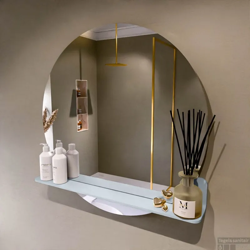 Gecertificeerd MONDIAZ SPOT spiegel rond 80cm met Spiegelplanchet kleur Clay.