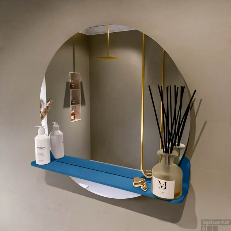 MONDIAZ SPOT spiegel rond 70cm met Spiegelplanchet kleur Jeans. Uitverkoop