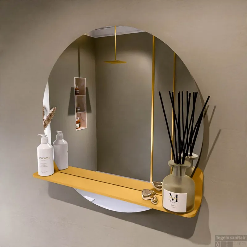 MONDIAZ SPOT spiegel rond 70cm met Spiegelplanchet kleur Ocher. Korting