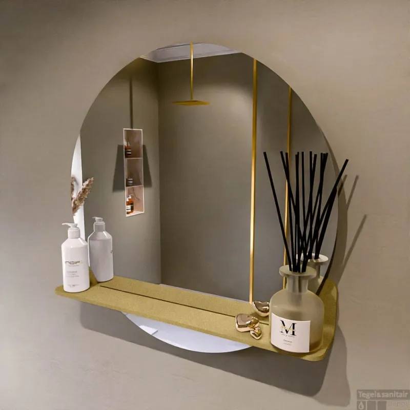 MONDIAZ SPOT spiegel rond 70cm met Spiegelplanchet kleur Oro. Exclusieve Aanbieding