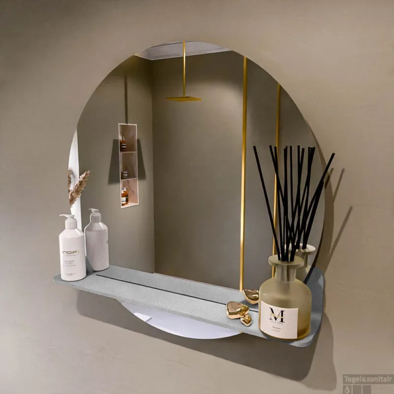 MONDIAZ SPOT spiegel rond 70cm met Spiegelplanchet kleur Plata. Gratis Retour