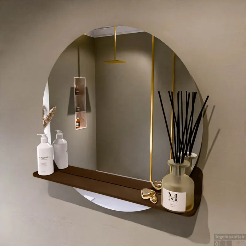 Merkproduct MONDIAZ SPOT spiegel rond 70cm met Spiegelplanchet kleur Rust.