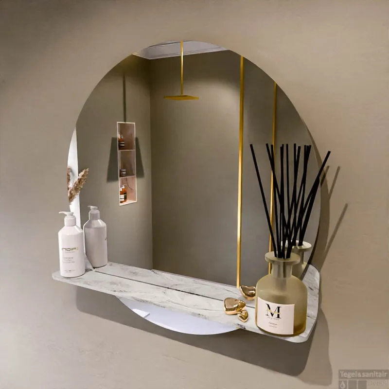 Lage Kosten MONDIAZ SPOT spiegel rond 70cm met Spiegelplanchet kleur Glace.