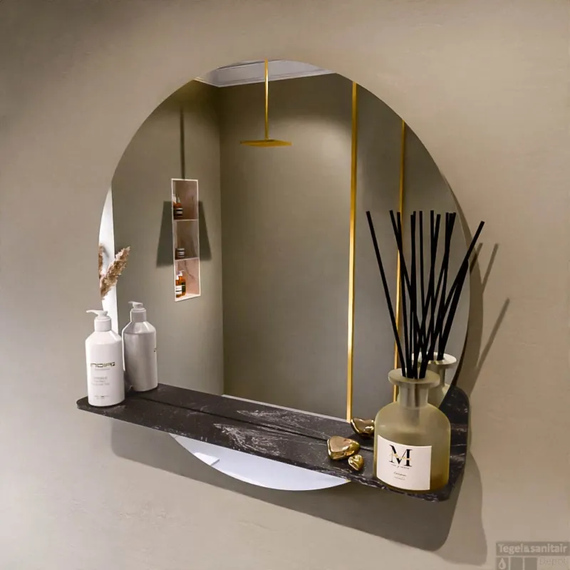 MONDIAZ SPOT spiegel rond 70cm met Spiegelplanchet kleur Lava. Hete Deal