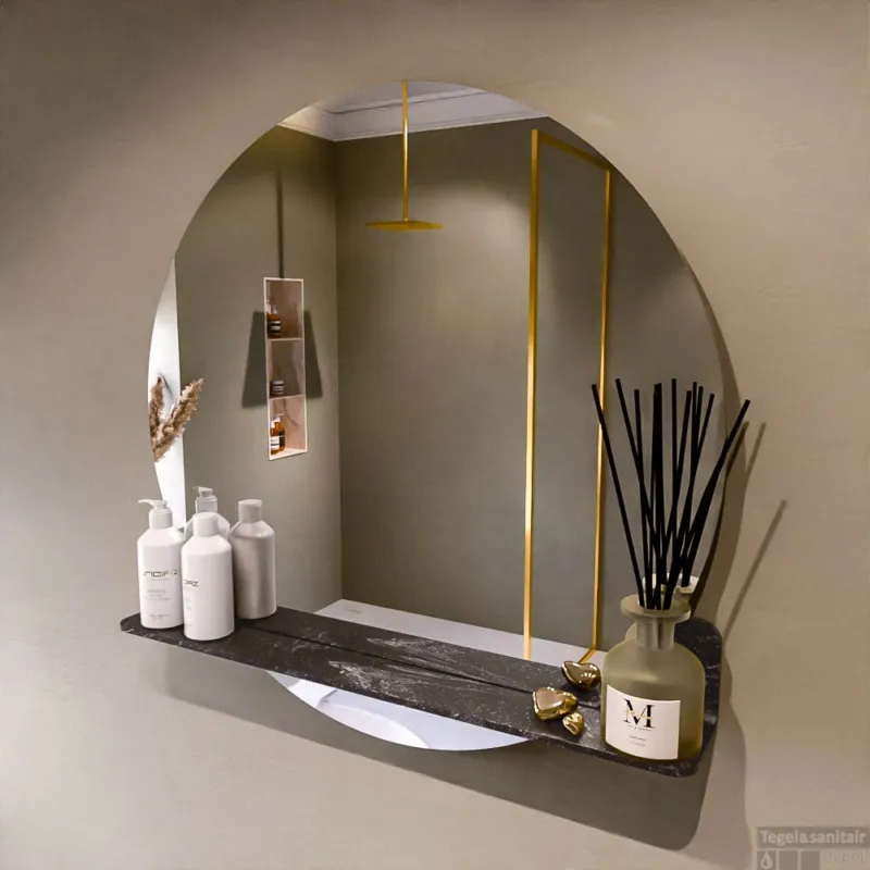 MONDIAZ SPOT spiegel rond 80cm met Spiegelplanchet kleur Lava. Nu Kopen