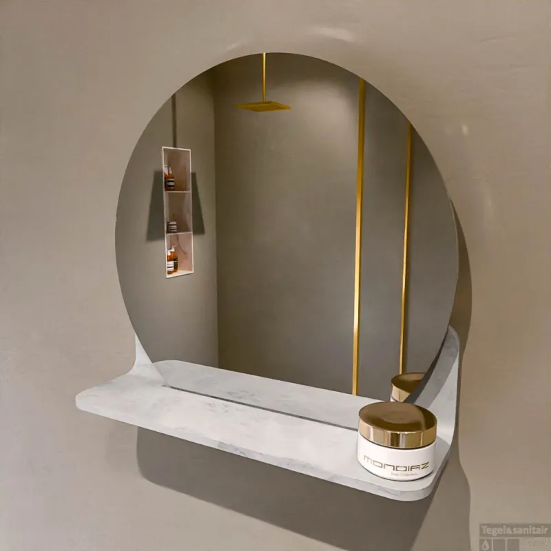 MONDIAZ SPOT spiegel rond 40cm met Spiegelplanchet kleur Opalo. Superprijs