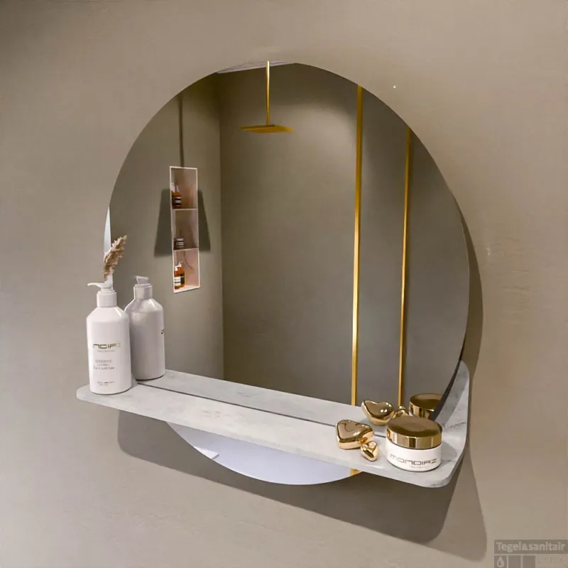 MONDIAZ SPOT spiegel rond 60cm met Spiegelplanchet kleur Opalo. Veilige Betaling