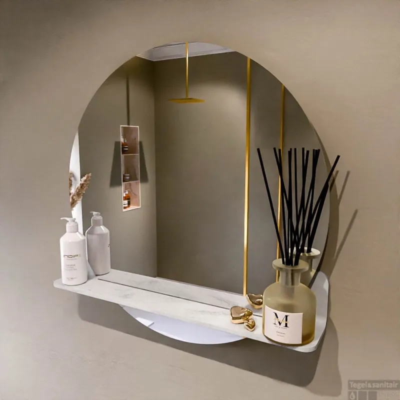 Flitsaanbieding MONDIAZ SPOT spiegel rond 70cm met Spiegelplanchet kleur Opalo.