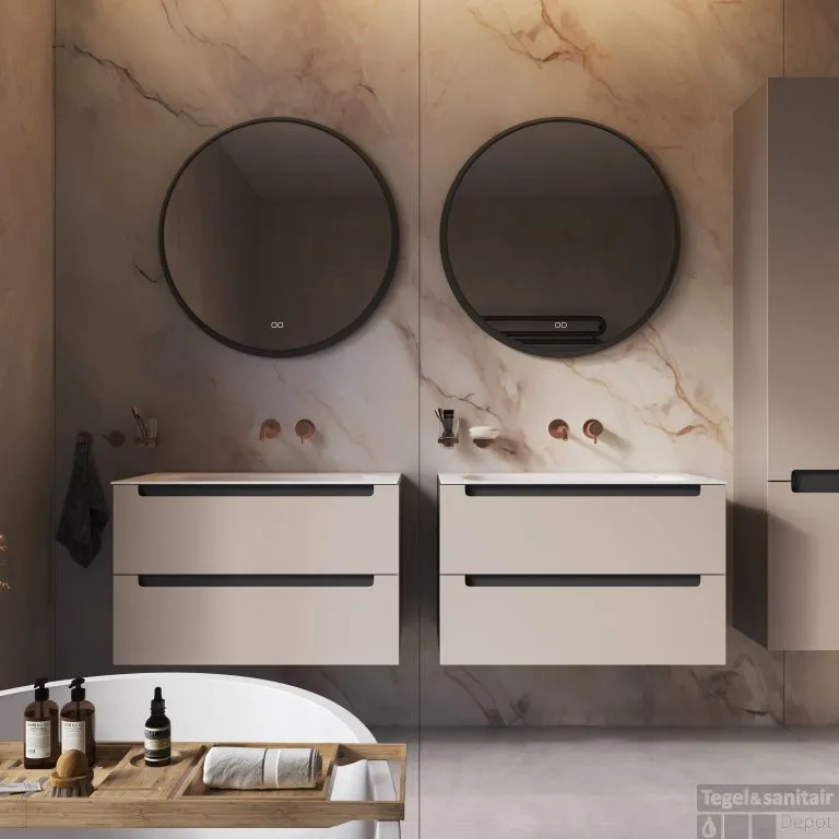 Superprijs Spiegel Hipp Design Phantom 003 Rond Met Frame Mat Zwart 60x60 cm Met Verlichting Incl. Spiegelverwarming