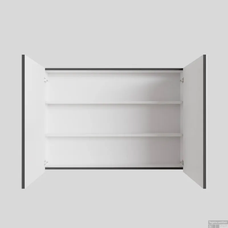Spiegelkast BWS Cube 100x70x16 cm 2 Deuren Antraciet met Mat Wit Nieuw