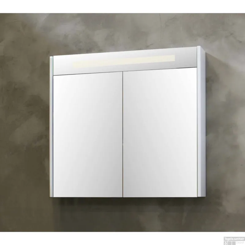 Flitsaanbieding Spiegelkast BWS Salt 2 Deuren Met LED 120x74 cm Incl. Planchetten Ice White
