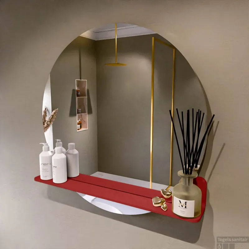 Goedkoop MONDIAZ SPOT spiegel rond 80cm met Spiegelplanchet kleur Fire.