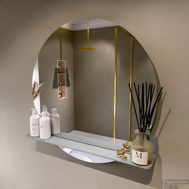 MONDIAZ SPOT spiegel rond 80cm met Spiegelplanchet kleur Plata. Beste Prijs