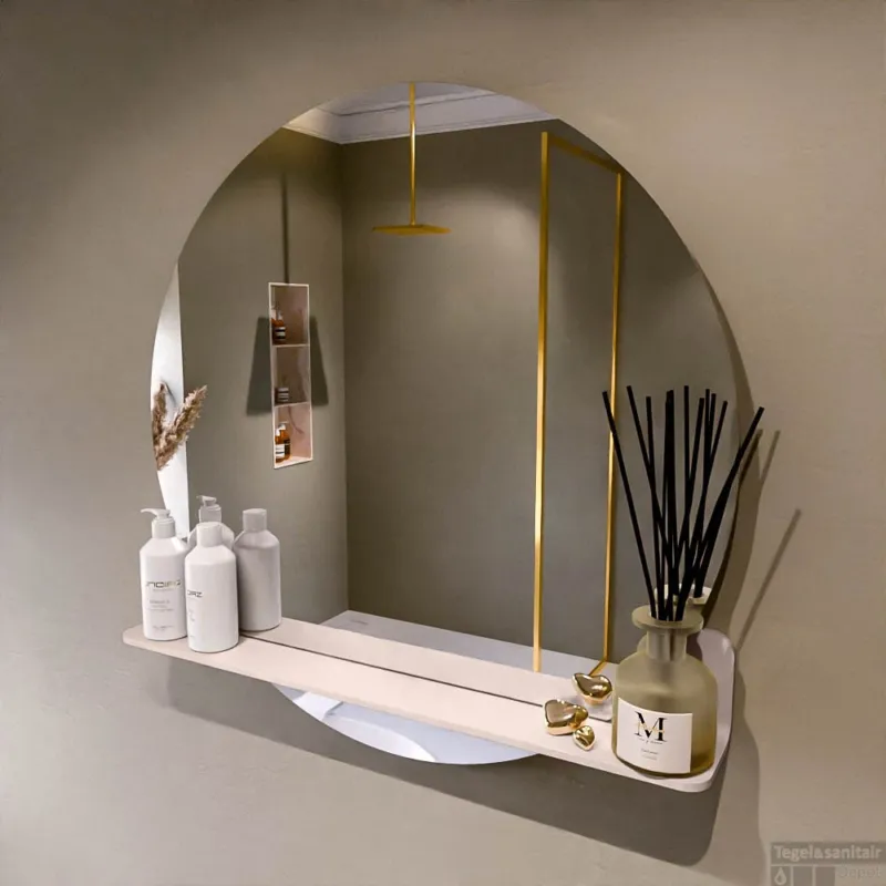 Weekendaanbieding MONDIAZ SPOT spiegel rond 80cm met Spiegelplanchet kleur Rosee.