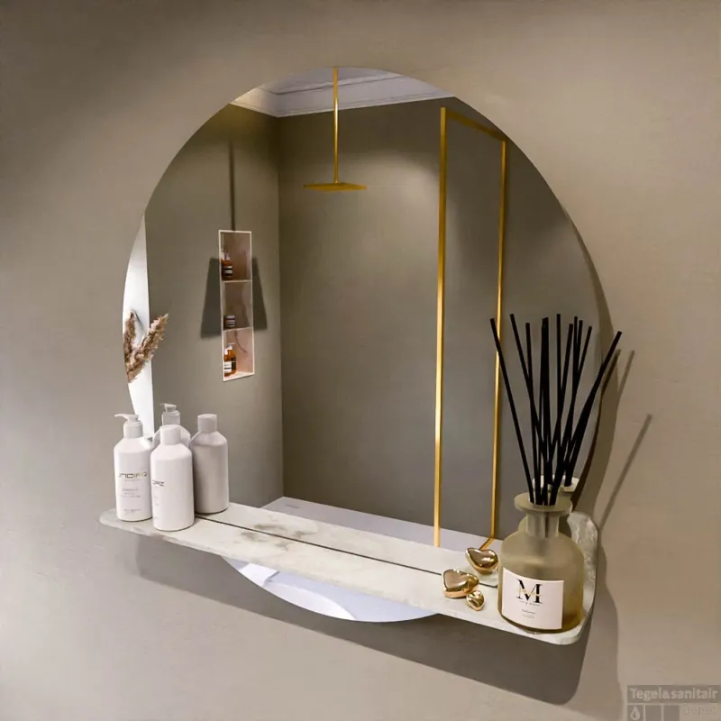 Korting MONDIAZ SPOT spiegel rond 80cm met Spiegelplanchet kleur Frappe.