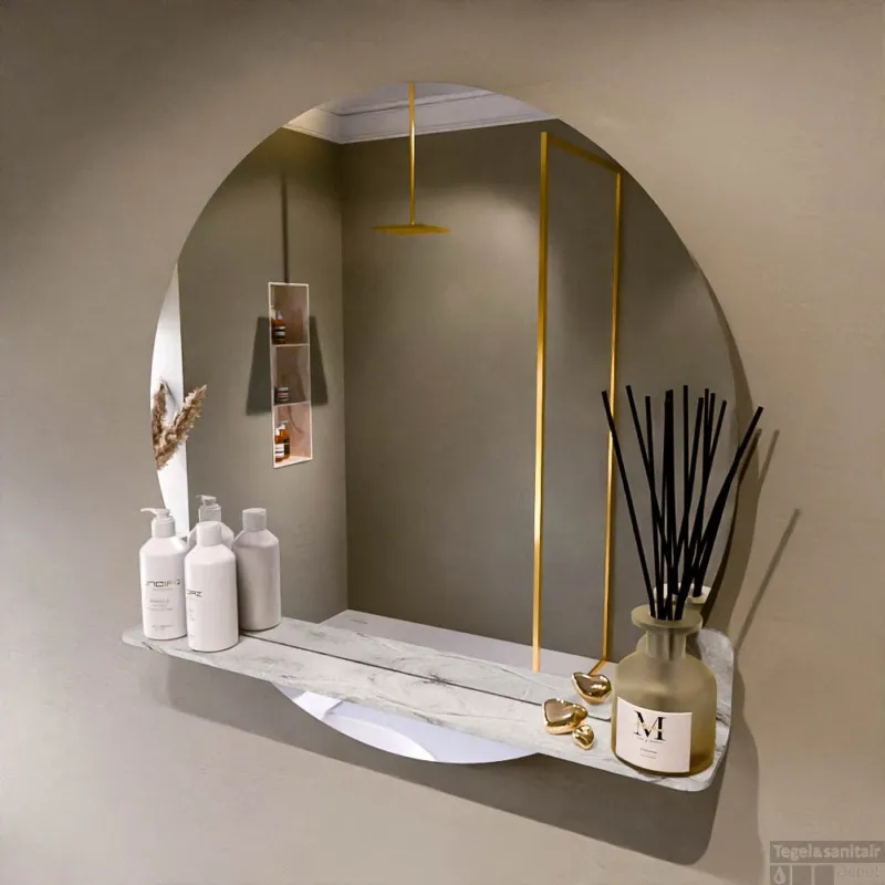 Direct Verzonden MONDIAZ SPOT spiegel rond 80cm met Spiegelplanchet kleur Glace.