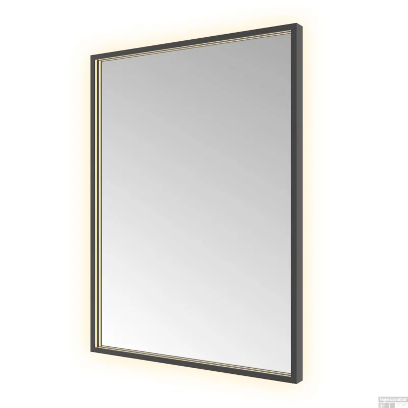 Spiegel Hotbath &MORE 80x60 cm LED-Verlichting Spiegelverwarming Rechthoek Geborsteld Zwart PVD Lage Kosten