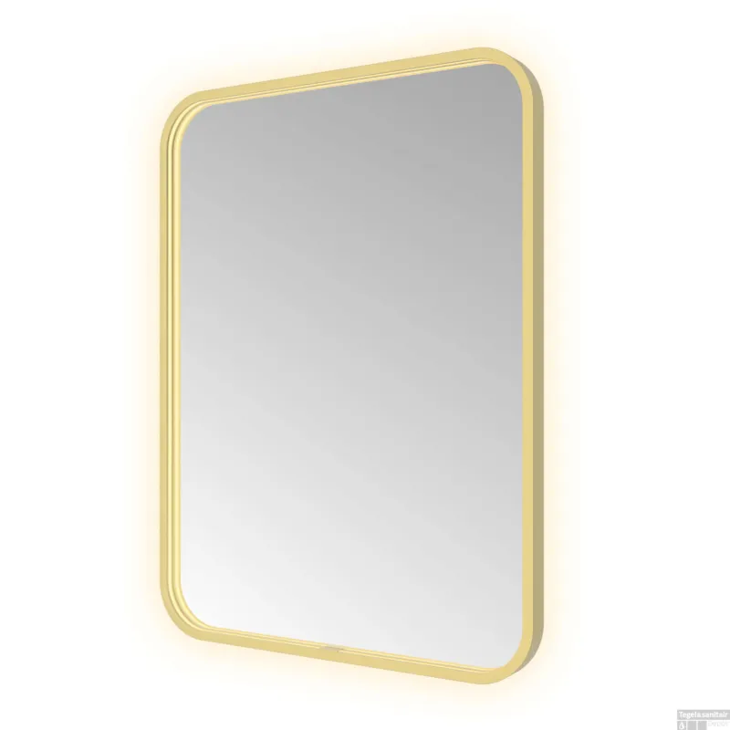 Spiegel Hotbath &MORE 80x60 cm LED-Verlichting Spiegelverwarming Rechthoek Afgerond Geborsteld Messing PVD Superprijs