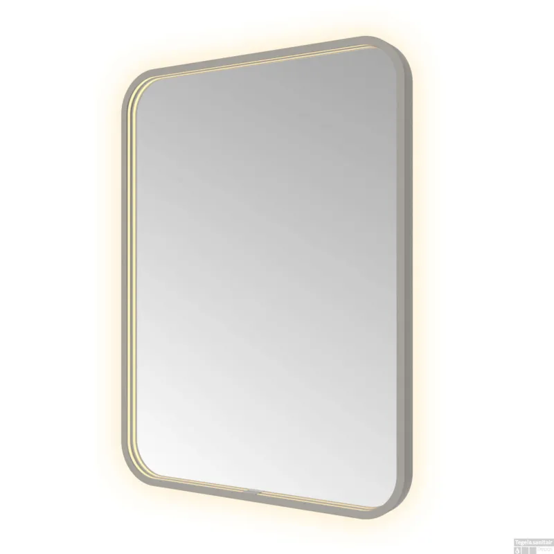 Goedkoop Spiegel Hotbath &MORE 80x60 cm LED-Verlichting Spiegelverwarming Rechthoek Afgerond Geborsteld Gunmetal