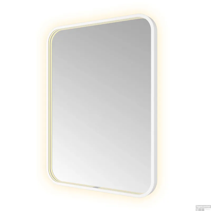Laatste Versie Spiegel Hotbath &MORE 80x60 cm LED-Verlichting Spiegelverwarming Rechthoek Afgerond Mat Wit