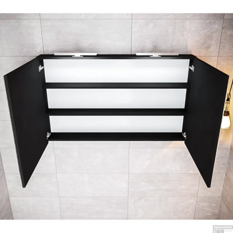 Spiegelkast BWS Cube 120x70x16 cm Mat Zwart Urban (2 deuren) Premium
