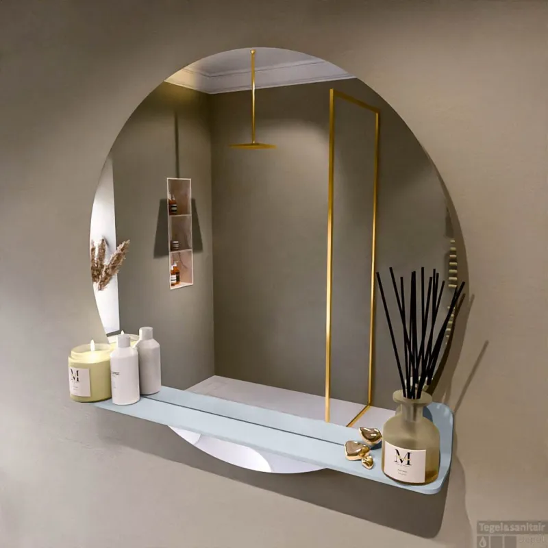 Must-Have MONDIAZ SPOT spiegel rond 90cm met Spiegelplanchet kleur Clay.