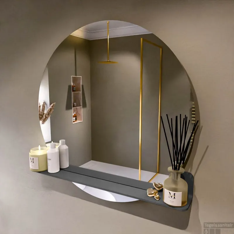 Beperkt Aanbod MONDIAZ SPOT spiegel rond 90cm met Spiegelplanchet kleur Dark Grey.