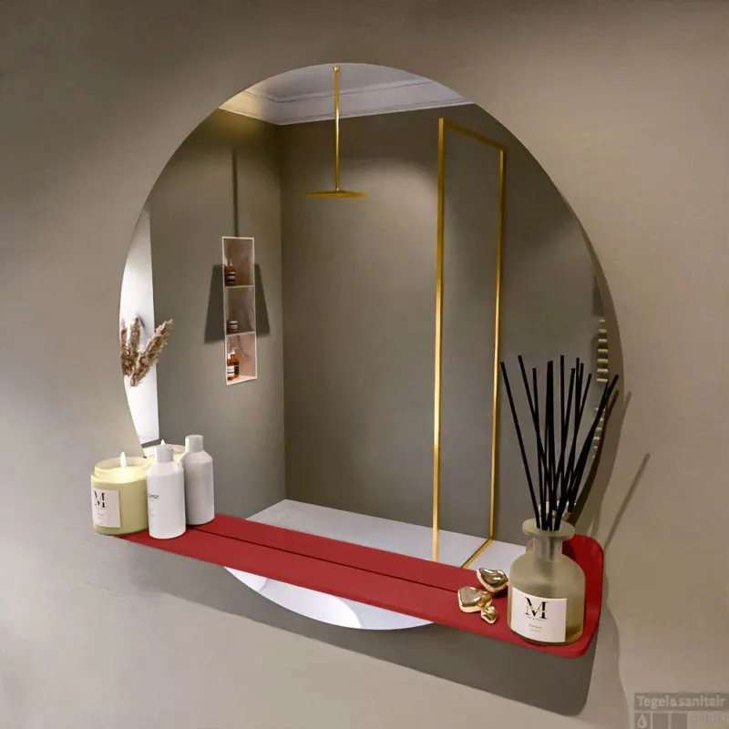 Seizoensaanbieding MONDIAZ SPOT spiegel rond 90cm met Spiegelplanchet kleur Fire.