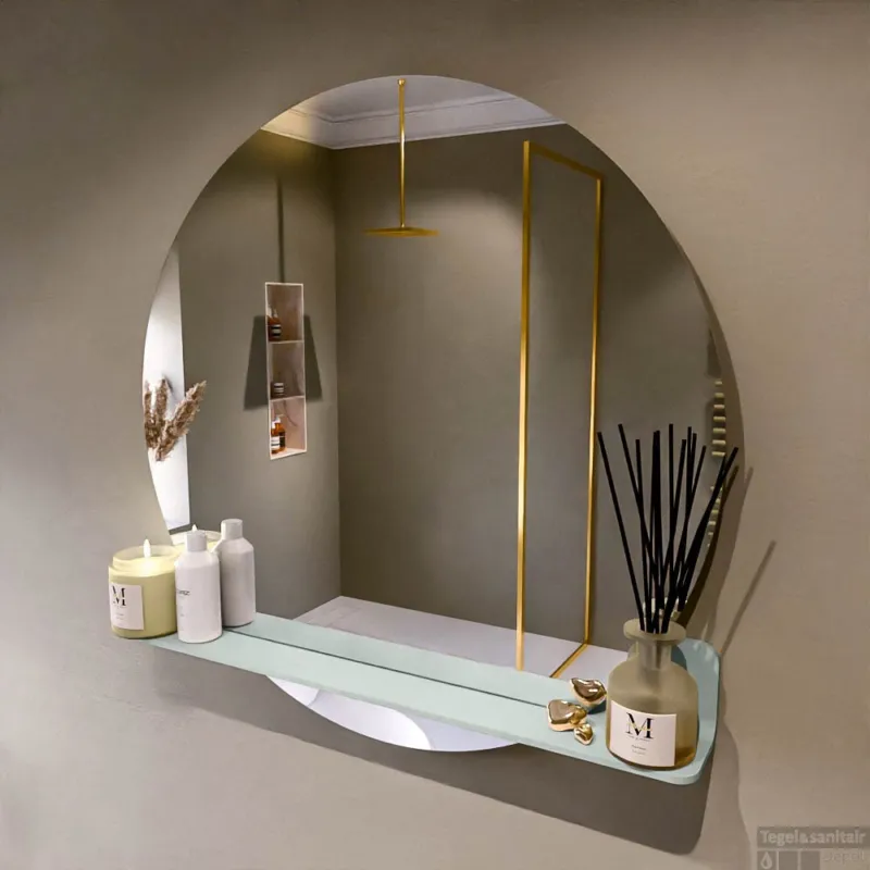 Veilige Betaling MONDIAZ SPOT spiegel rond 90cm met Spiegelplanchet kleur Greey.
