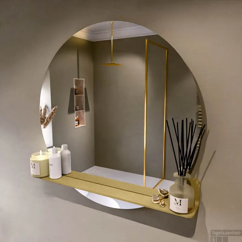 Fabrieksprijs MONDIAZ SPOT spiegel rond 90cm met Spiegelplanchet kleur Oro.
