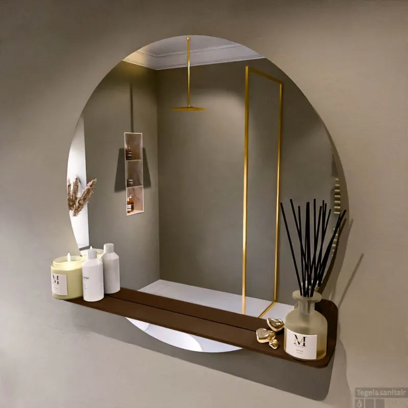 MONDIAZ SPOT spiegel rond 90cm met Spiegelplanchet kleur Rust. Beste Prijs