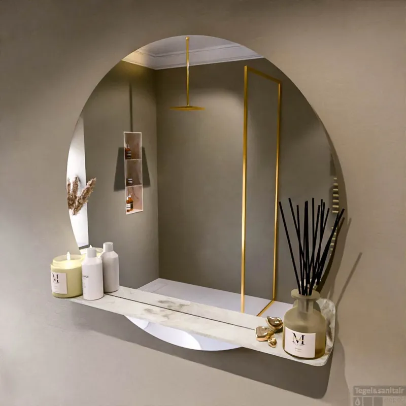 Seizoensaanbieding MONDIAZ SPOT spiegel rond 90cm met Spiegelplanchet kleur Frappe.